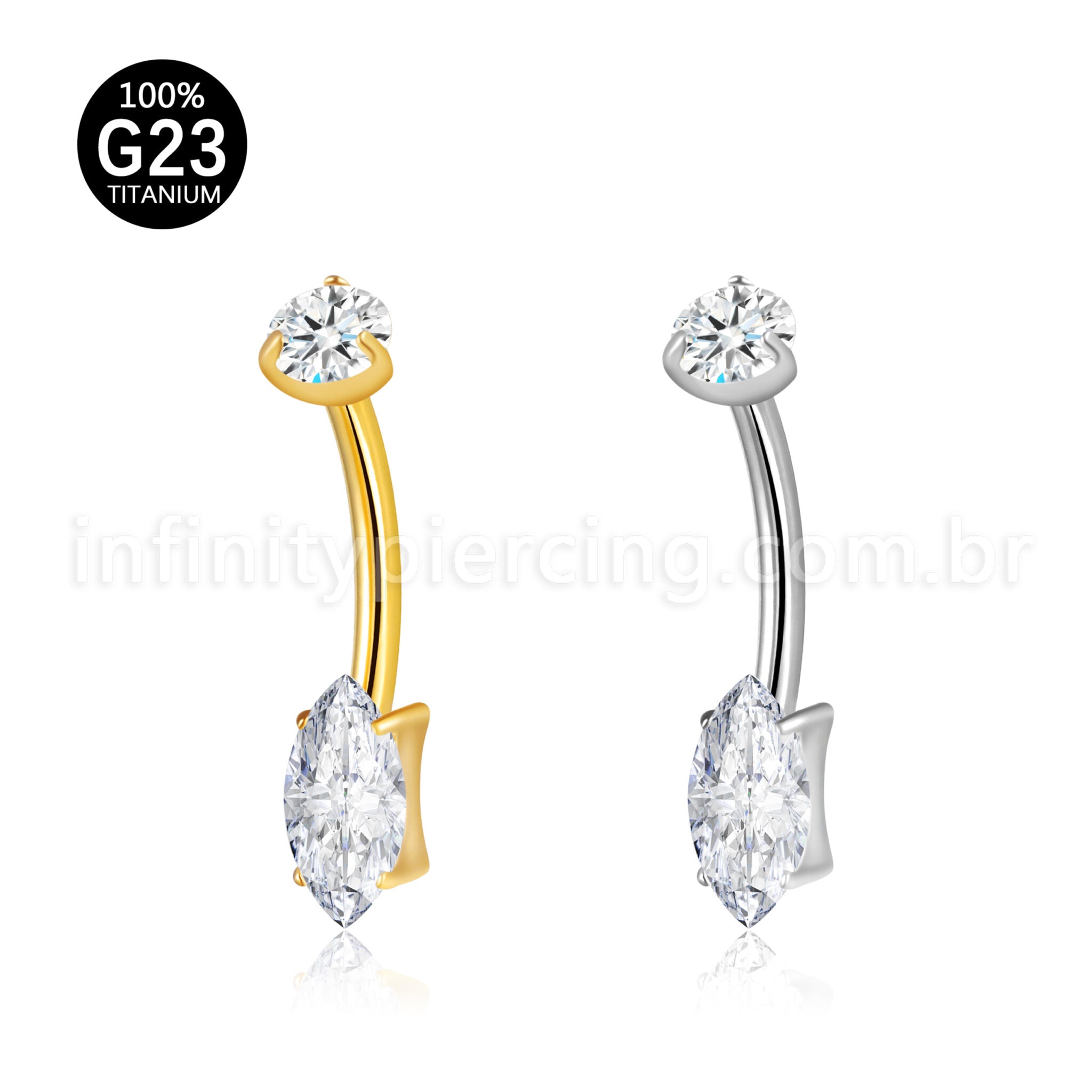 Piercing Banana Titânio Oval Com Pontas Zircônia Cravejada